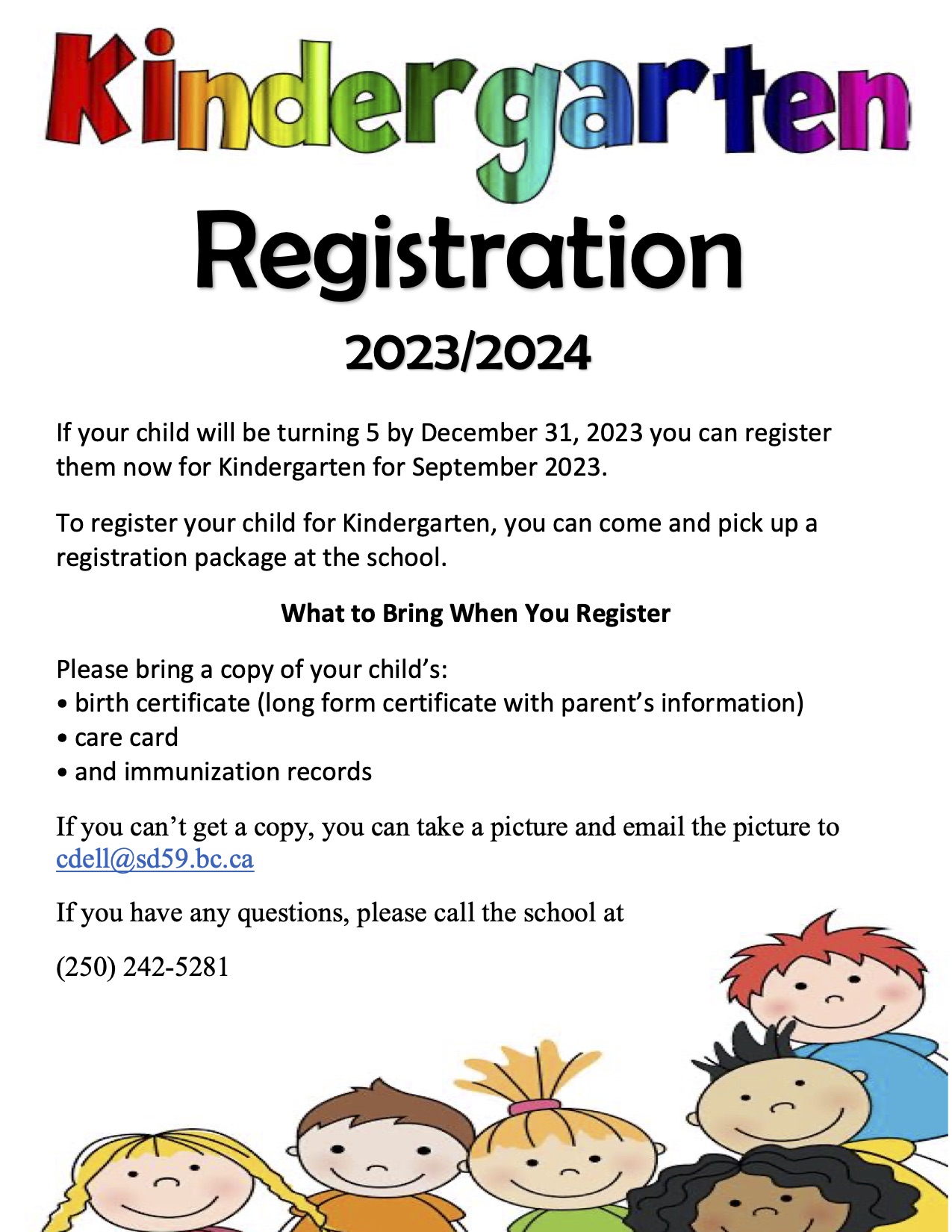 Kindergarten Registration 2023/2024 School District 59